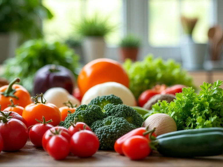 Variedad de ingredientes saludables siendo preparados para una comida, organizados y frescos.